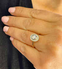 Load image into Gallery viewer, Oval Cut Moissanite and Round Cut Sides Engagement Ring Bezel Set In 14k Solid Yellow Gold Halo Style Bridal Propose Ring For Her 1.20ctw
