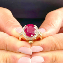 Load image into Gallery viewer, Oval Cut Ruby And Round Cut Sides Natural Diamond Ring 14k Solid Yellow Gold Antique Design Ring Bridal Ring Halo Anniversary Ring 6.00ctw
