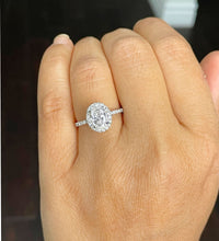 Load image into Gallery viewer, 14k solid white gold oval and round cut diamond engagement ring art deco halo bridal wedding natural diamonds prong set band 1.50ctw
