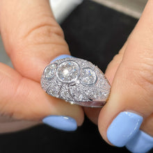 Load image into Gallery viewer, Round Cut Moissanite Engagement Ring Three Stone Style Bezel Set In 14K Solid And Heavy White Gold Antique Style Wedding Ring Bezel Set 2.00

