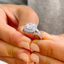 Load image into Gallery viewer, Round Cut Moissanite And Cvd Round And Baguettes Diamonds Engagement Ring 14k Solid Heavy White Gold Bridal Halo Antique Style 2.70ctw
