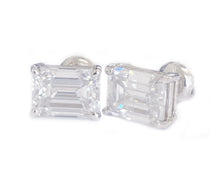 Load image into Gallery viewer, 4.00 Carat Emerald Cut Moissanite Earrings Prong set In 14k Solid White Solid Gold Bridal Gift Or Wedding Engagement Gift Screw Backs Style
