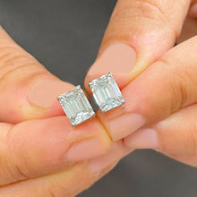 Load image into Gallery viewer, 4.00 Carat Emerald Cut Moissanite Earrings Prong set In 14k Solid White Solid Gold Bridal Gift Or Wedding Engagement Gift Screw Backs Style
