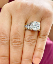 Load image into Gallery viewer, Cushion Cut Moissanite And cvd Round Cut Side Diamond Engagement Ring 14k Solid And Heavy Yellow And White Gold Wedding Ring 6.50ctw

