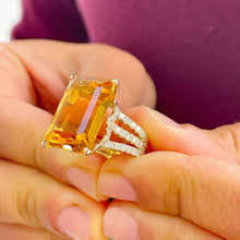 Load image into Gallery viewer, Natural Emerald Yellow Citrine and Round Cut Natural Diamond Ring Split Band Anniversary Ring Right Hand Ring 14K Solid Yellow Gold 10.75ctw
