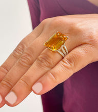 Load image into Gallery viewer, Natural Emerald Yellow Citrine and Round Cut Natural Diamond Ring Split Band Anniversary Ring Right Hand Ring 14K Solid Yellow Gold 10.75ctw
