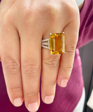 Load image into Gallery viewer, Natural Emerald Yellow Citrine and Round Cut Natural Diamond Ring Split Band Anniversary Ring Right Hand Ring 14K Solid Yellow Gold 10.75ctw

