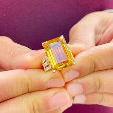 Load image into Gallery viewer, Natural Emerald Yellow Citrine and Round Cut Natural Diamond Ring Split Band Anniversary Ring Right Hand Ring 14K Solid Yellow Gold 10.75ctw
