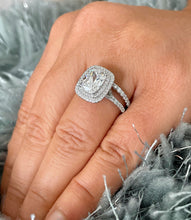Load image into Gallery viewer, 14k Solid White Gold Cushion Cut And Round Cut Natural Diamond Engagement Ring And Band Double Halo Bridal Set 2.30ct
