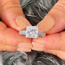 Load image into Gallery viewer, Princess Cut And Round Cut Sides Diamond Engagement Ring Filigree Style Wedding Ring IGI Certified 14k Solid And Heavy White Gold 2.75ctw
