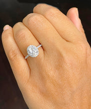 Load image into Gallery viewer, 14k solid white gold oval and round cut diamond engagement ring art deco halo bridal wedding natural diamonds prong set band 1.50ctw
