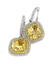 Load image into Gallery viewer, Round Cut Natural Yellow Citrine And Natural Diamonds Dangling Earrings Set In 14K Solid White And Yellow Gold Double Halo Eearrings 4.80ctw
