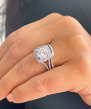 Load image into Gallery viewer, Round Cut Moissanite Engagement Ring And Matching Band Bridal set Double Halo 14k Solid White Gold Wedding Set Antique Deco Style 3.25ctw
