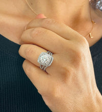 Load image into Gallery viewer, GIA Certified 14k Solid White Gold Round Cut Diamond Engagement Ring And Band Bridal Wedding Double Halo 3.25cttw F-VS2
