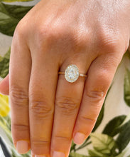 Load image into Gallery viewer, Oval Shape Moissanite Ring and Round Cut Sides Engagement Ring Halo Bezel Set Bridal Propose Ring 14k Solid Yellow Gold Wedding Ring 1.20ctw
