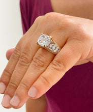 Load image into Gallery viewer, Cushion Cut Moissanite And cvd Round Cut Side Diamond Engagement Ring 14k Solid And Heavy Yellow And White Gold Wedding Ring 6.50ctw

