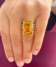 Load image into Gallery viewer, Natural Emerald Yellow Citrine and Round Cut Natural Diamond Ring Split Band Anniversary Ring Right Hand Ring 14K Solid Yellow Gold 10.75ctw
