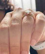 Load image into Gallery viewer, Round Cut Moissanite Engagement Ring Solitaire 14k Solid And Heavy Rose Gold Wedding Ring Semi Bezel Style Bridal Ring Women's Ring 1.25ct
