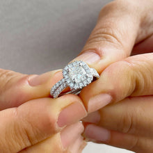 Load image into Gallery viewer, Cushion Cut Moissanite and Cvd Round Cut Diamond Engagement Ring And Matching Band 14K Solid White Gold Wedding Set Halo Bridal Set 2.00ctw
