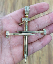 Load image into Gallery viewer, Nail Design Cross 14K Yellow Gold Solid And Heavy Approx 45 Grams Set With Round Cut Natural diamonds 2.00ctw
