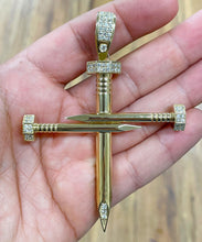 Load image into Gallery viewer, Nail Design Cross 14K Yellow Gold Solid And Heavy Approx 45 Grams Set With Round Cut Natural diamonds 2.00ctw

