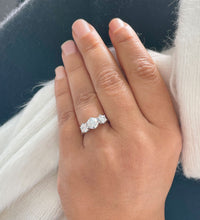 Load image into Gallery viewer, Round Cut Moissanite Engagement Ring Three Stone Style Prong Set Wedding Bridal Ring In 14k Solid White Gold Minimalist Ring For Her 2.00ctw
