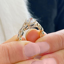 Load image into Gallery viewer, Round Cut Moissanite Engagement Ring Halo Style Wedding Ring Prong Set Design Bridal Ring In 14k Solid Yellow Gold Braided Shank 2.10ctw
