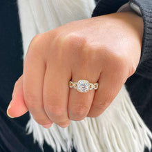 Load image into Gallery viewer, Round Cut Moissanite And Cvd Round Cut Sides Diamond Engagement Ring 14k Solid Yellow Gold Twisted Shank Halo Bridal Wedding Ring 2.10ct
