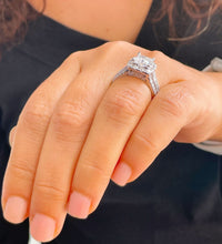 Load image into Gallery viewer, Princess Cut Moissanite And Round And Princess Cut Sides Engagement Ring 14k Solid And Heavy White Gold Halo Style Wedding Bridal Ring 3.20
