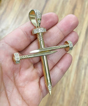 Load image into Gallery viewer, Nail Design Cross 14K Yellow Gold Solid And Heavy Approx 45 Grams Set With Round Cut Natural diamonds 2.00ctw
