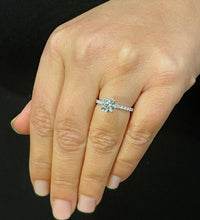 Load image into Gallery viewer, Round Cut Moissanite and Natural Diamond Sides In Minimalist 14K Solid White Gold Engagement Ring Prong Set Bridal Wedding Ring For Her 1.45

