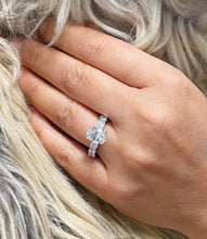 Load image into Gallery viewer, Oval Shape Moissanite And Round Cut Sides Engagement Ring Prong Set Eternity Style Set In 14k Solid White Gold Wedding Bridal Ring 5.00ctw

