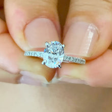 Load image into Gallery viewer, 14k solid white gold oval and round cut natural diamond engagement ring art deco halo bridal wedding prong set band stunning 1.40ctw
