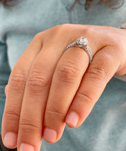 Load image into Gallery viewer, Oval Shape Moissanite And Round Cut Sides Engagement Ring And Matching Band Set In 14K Solid White Gold Bridal Set Halo Wedding Set 1.80ctw
