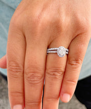 Load image into Gallery viewer, Oval Shape Moissanite And Round Cut Sides Engagement Ring And Matching Band Set In 14K Solid White Gold Bridal Set Halo Wedding Set 1.80ctw
