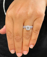Load image into Gallery viewer, Emerald Cut Moissanite And Round Cut CVD Diamond Engagement Ring And Matching Band 14k Solid White Gold Halo Wedding Bridal Set 1.80ctw
