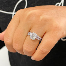 Load image into Gallery viewer, Emerald Cut Moissanite And Round Cut CVD Diamond Engagement Ring And Matching Band 14k Solid White Gold Halo Wedding Bridal Set 1.80ctw
