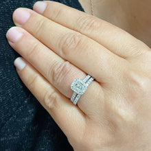 Load image into Gallery viewer, Emerald Cut Moissanite And Round Cut CVD Diamond Engagement Ring And Matching Band 14k Solid White Gold Halo Wedding Bridal Set 1.80ctw
