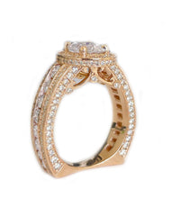 Load image into Gallery viewer, Oval Cut Moissanite Center And Round Cut Sides Engagement Ring Halo Style Bridal Wedding Ring Fligree Deco Design 14K Solid Rose Gold 4.00ct
