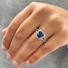 Load image into Gallery viewer, 14k Solid White Gold Natural Cushion Cut sapphire and Round Cut Natural Diamonds Engagement Ring Prong Set Halo 2.50ctw

