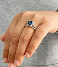 Load image into Gallery viewer, 14k Solid White Gold Natural Cushion Cut sapphire and Round Cut Natural Diamonds Engagement Ring Prong Set Halo 2.50ctw
