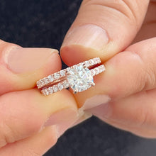 Load image into Gallery viewer, Cushion Cut Moissanite and Round Cut Sides Cvd Diamond Engagement Ring And Matching Band 14k Solid Rose Gold Wedding Bridal Set 2.10ctw
