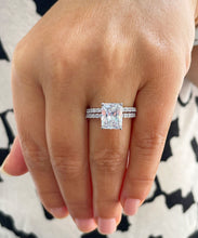 Load image into Gallery viewer, Radiant Cut Moissanite And Round Cut Sides Natural Diiamonds Engagement Ring And Matching Band bridal set set in 14k Solid White Gold 5.60ct

