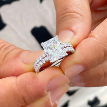 Load image into Gallery viewer, Radiant Cut And Round Cut Sides Moissanite Engagement Ring And Matching Band Set in 14k Solid White Gold bridal Wedding Ring And Band 5.50ct
