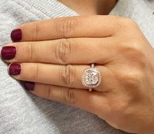 Load image into Gallery viewer, Cushion Cut Moissanite and Round Cut Sides Natural Diamond Engagement Ring Bezel Set 14k Solid Rose Solid Gold Bridal Wedding Ring 3.30ctw
