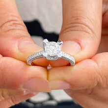 Load image into Gallery viewer, Round Cut Moissanite and Round Cut Sides Engagement Ring Set In 14k Solid White Gold Wedding Ring Filigree Style Bridal Ring 1.70ctw
