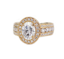 Load image into Gallery viewer, Oval Cut Moissanite Center And Round Cut Sides Engagement Ring Halo Style Bridal Wedding Ring Fligree Deco Design 14K Solid Rose Gold 4.00ct
