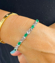 Load image into Gallery viewer, Oval Shape Natural Emerald And Round Cut Diamonds Bracelet Wedding Oval Emeralds Bracelet For Her Heavy 14k Solid White Gold Bracelet 6.00ct
