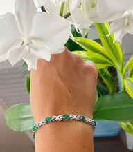 Load image into Gallery viewer, Oval Shape Natural Emerald And Round Cut Diamonds Bracelet Wedding Oval Emeralds Bracelet For Her Heavy 14k Solid White Gold Bracelet 6.00ct

