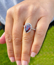 Load image into Gallery viewer, Natural Garnet Pear Shape And Round Cut CVD Diamonds Engagement Ring Set In 14K Solid Yellow Gold Halo Right Hand Anniversary Ring 3.80ctw
